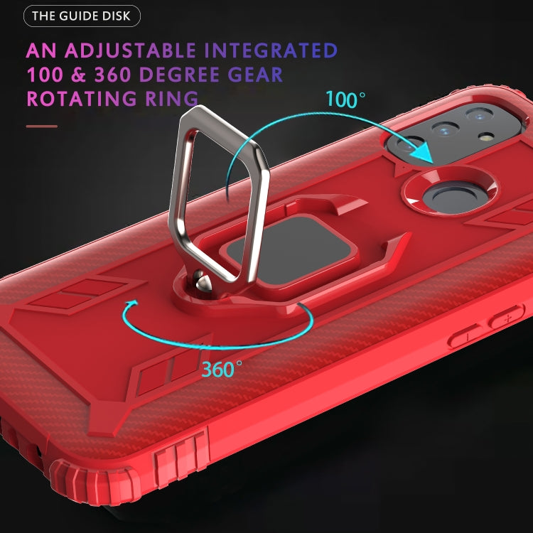For OnePlus Nord N100 Carbon Fiber Protective Case with 360 Degree Rotating Ring Holder