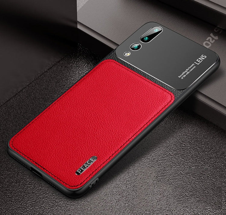 For Huawei P20 Pro Frosted Metal + Leather Texture Protective Case