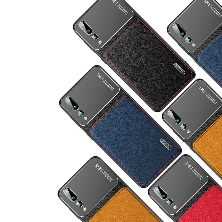 For Huawei P20 Pro Frosted Metal + Leather Texture Protective Case