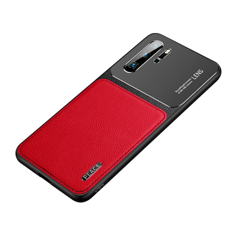 For Huawei P30 Frosted Metal + Leather Texture Protective Case