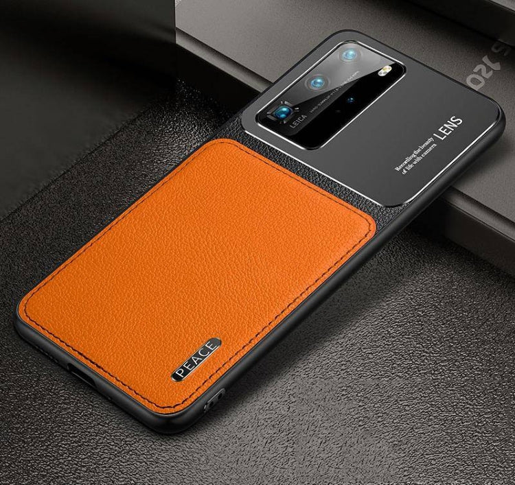 For Huawei P40 Frosted Metal + Leather Texture Protective Case