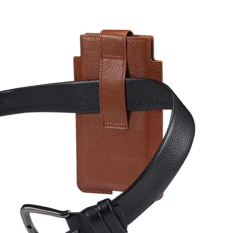 Universal Cow Leather Vertical Mobile Phone Leather Case Waist Bag For 6.1 inch and Below Phones