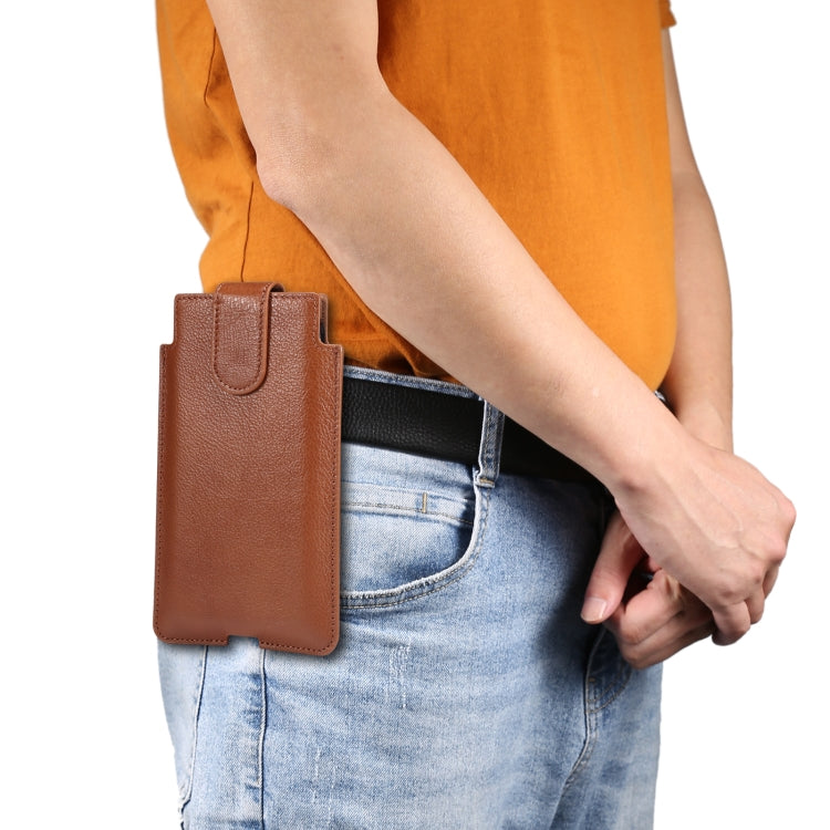 Universal Cow Leather Vertical Mobile Phone Leather Case Waist Bag For 6.1 inch and Below Phones