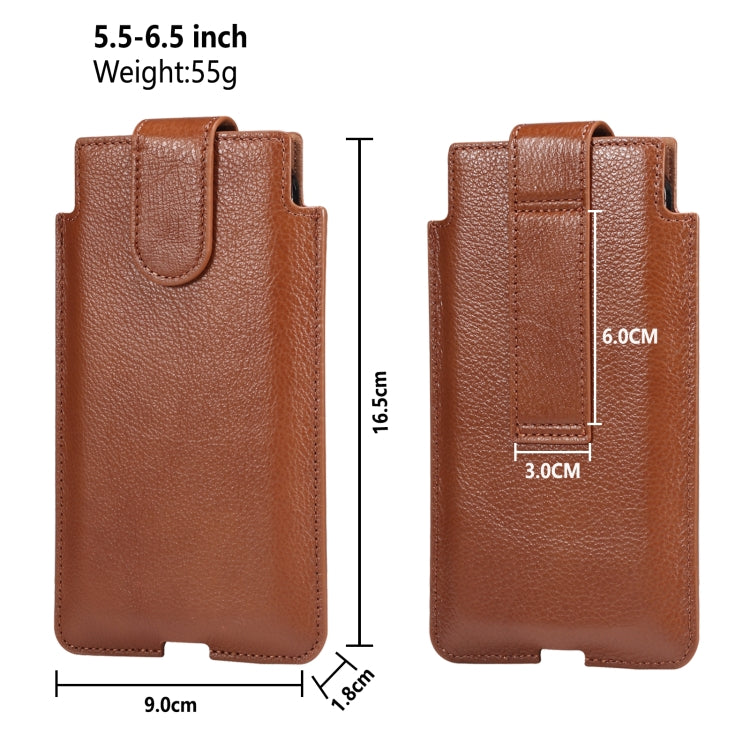 Universal Cow Leather Vertical Mobile Phone Leather Case Waist Bag For 5.5-6.5 inch and Below Phones