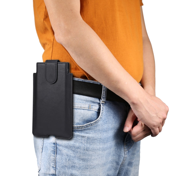 Universal Cow Leather Vertical Mobile Phone Leather Case Waist Bag For 6.7 inch and Below Phones