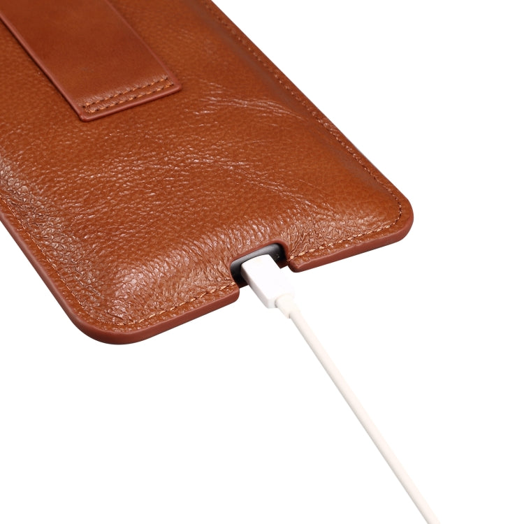 Universal Cow Leather Vertical Mobile Phone Leather Case Waist Bag For 6.7 inch and Below Phones