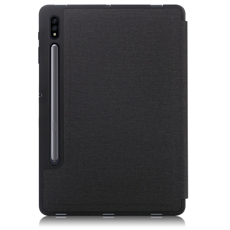 For Samsung Galaxy Tab S7 FE T730 / T735 / Tab S7+ / T970 / T975 Cloth Texture Multi-folding Leather Tablet Case with Holder & Sleep / Wake-up