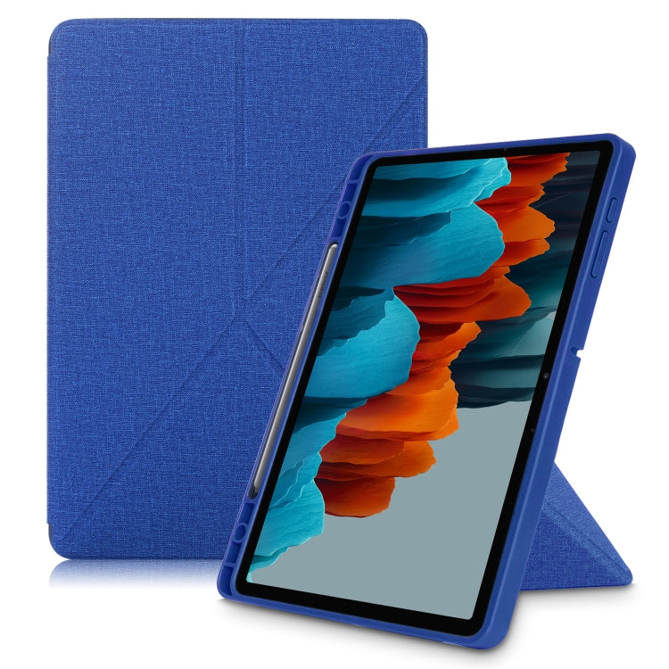 For Samsung Galaxy Tab S7 FE T730 / T735 / Tab S7+ / T970 / T975 Cloth Texture Multi-folding Leather Tablet Case with Holder & Sleep / Wake-up