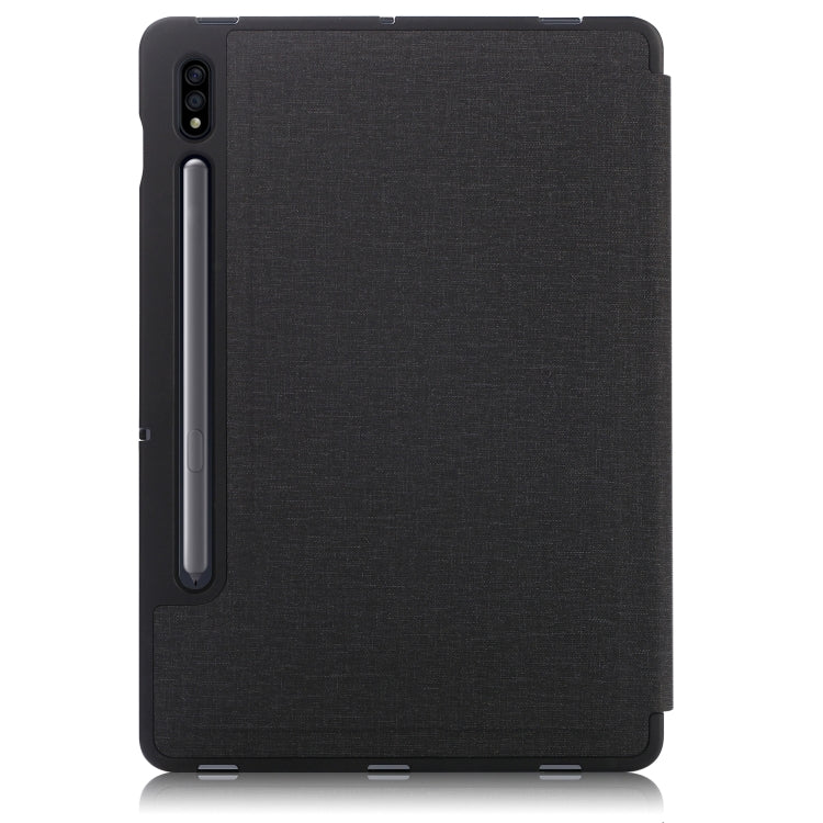 For Samsung Galaxy Tab S8 / Galaxy Tab S7 T870 Cloth Texture Multi-folding Horizontal Flip PU Leather Shockproof Case with Holder & Sleep / Wake-up Function