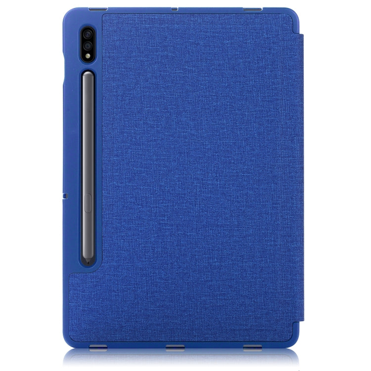 For Samsung Galaxy Tab S8 / Galaxy Tab S7 T870 Cloth Texture Multi-folding Horizontal Flip PU Leather Shockproof Case with Holder & Sleep / Wake-up Function