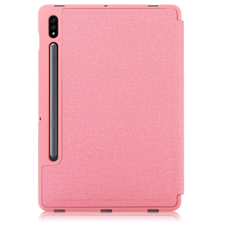 For Samsung Galaxy Tab S8 / Galaxy Tab S7 T870 Cloth Texture Multi-folding Horizontal Flip PU Leather Shockproof Case with Holder & Sleep / Wake-up Function