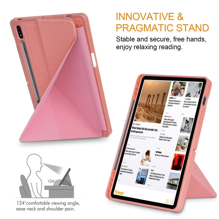 For Samsung Galaxy Tab S8 / Galaxy Tab S7 T870 Cloth Texture Multi-folding Horizontal Flip PU Leather Shockproof Case with Holder & Sleep / Wake-up Function