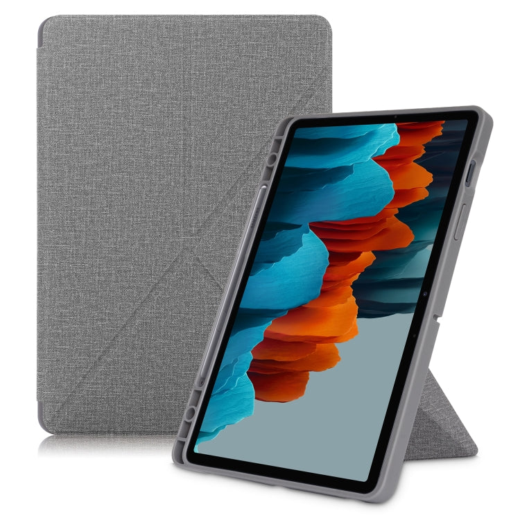 For Samsung Galaxy Tab S8 / Galaxy Tab S7 T870 Cloth Texture Multi-folding Horizontal Flip PU Leather Shockproof Case with Holder & Sleep / Wake-up Function