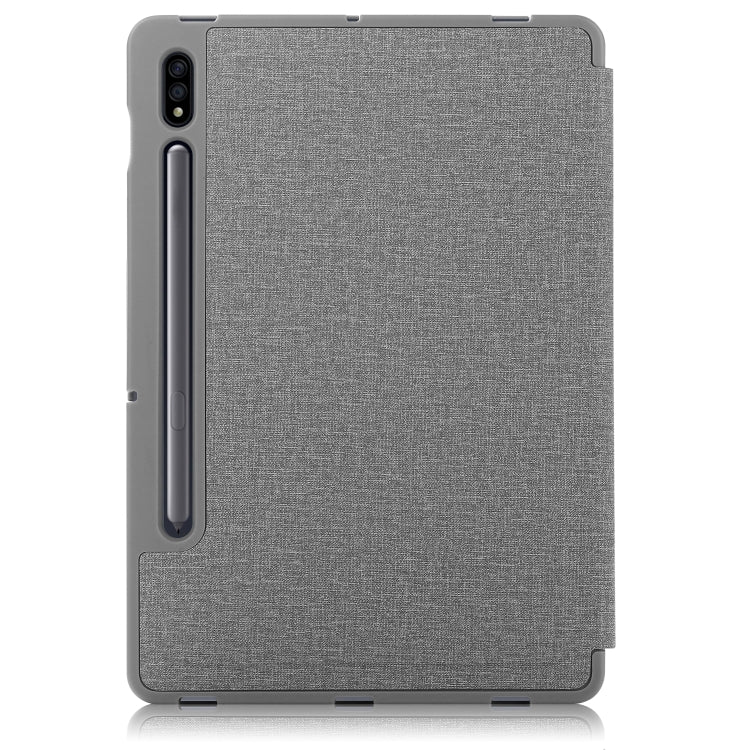 For Samsung Galaxy Tab S8 / Galaxy Tab S7 T870 Cloth Texture Multi-folding Horizontal Flip PU Leather Shockproof Case with Holder & Sleep / Wake-up Function