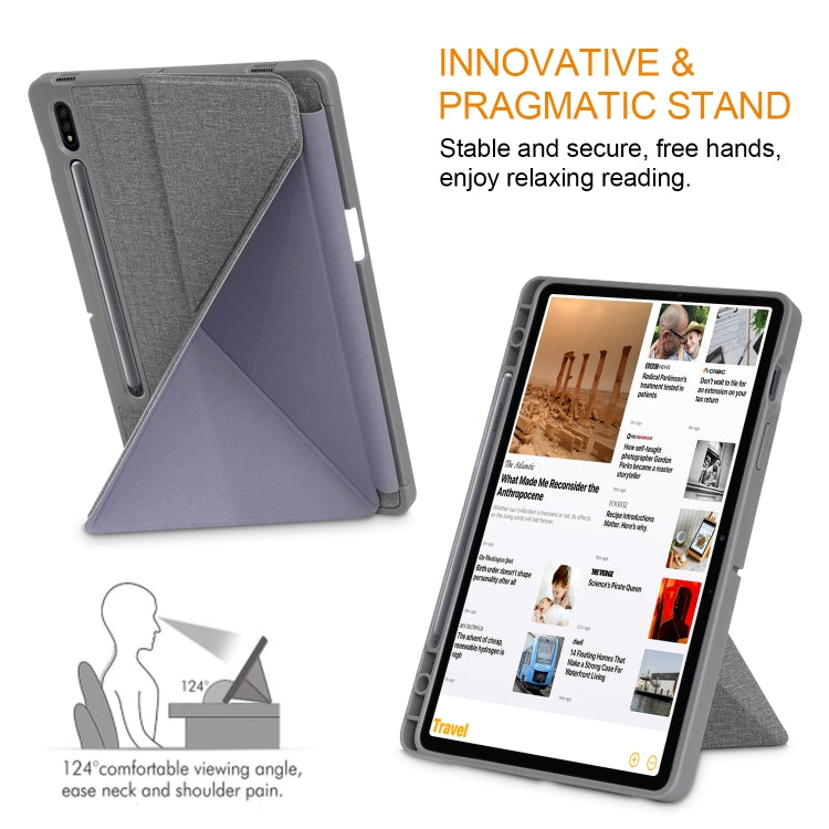 For Samsung Galaxy Tab S8 / Galaxy Tab S7 T870 Cloth Texture Multi-folding Horizontal Flip PU Leather Shockproof Case with Holder & Sleep / Wake-up Function