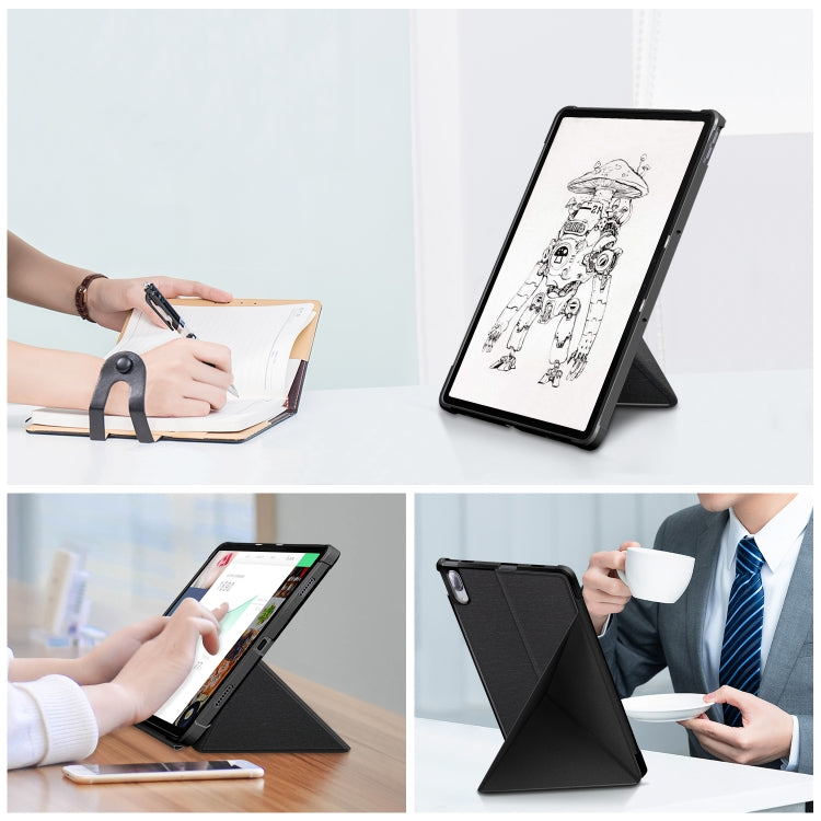 For Lenovo Tab P11 Pro  TB-706F Cloth Texture Multi-folding Horizontal Flip PU Leather Shockproof Case with Holder & Sleep / Wake-up Function