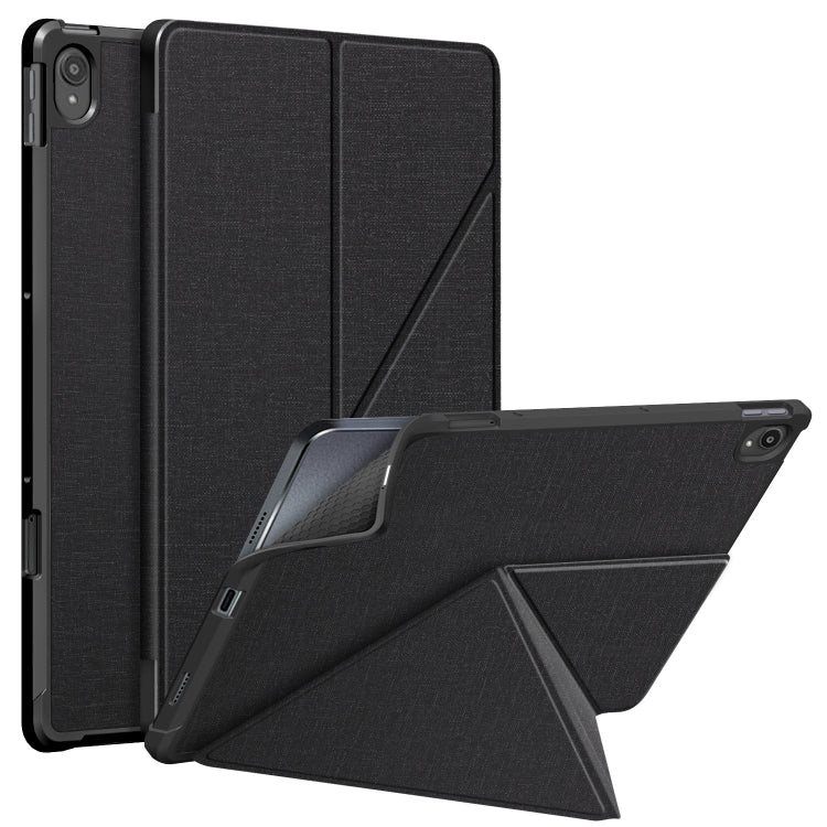 For Lenovo Tab P11 TB-J606F Cloth Texture Multi-folding Horizontal Flip PU Leather Shockproof Case with Holder & Sleep / Wake-up Function