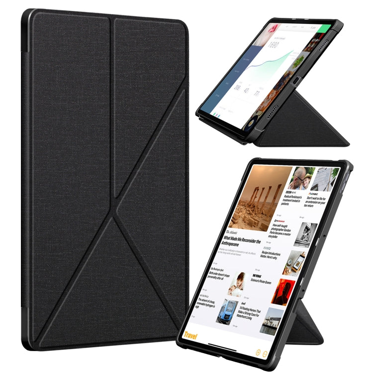 For Lenovo Tab P11 TB-J606F Cloth Texture Multi-folding Horizontal Flip PU Leather Shockproof Case with Holder & Sleep / Wake-up Function