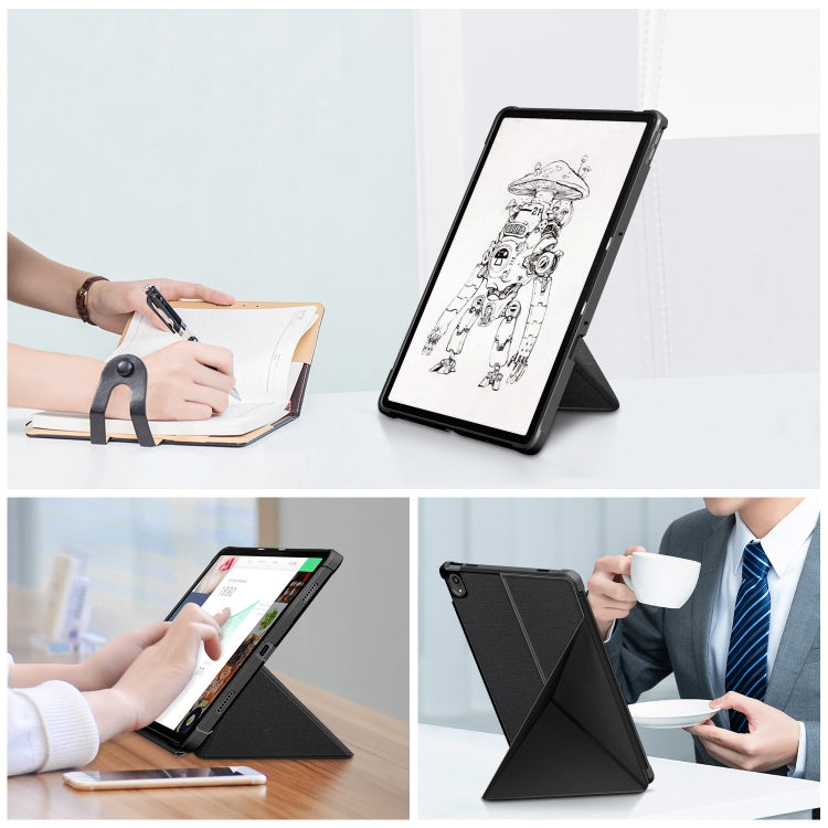 For Lenovo Tab P11 TB-J606F Cloth Texture Multi-folding Horizontal Flip PU Leather Shockproof Case with Holder & Sleep / Wake-up Function