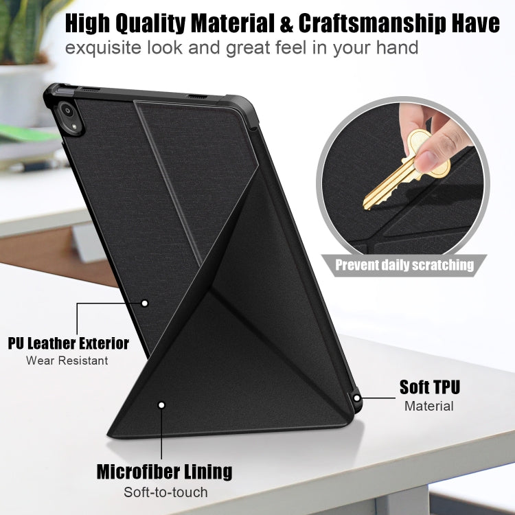 For Lenovo Tab P11 TB-J606F Cloth Texture Multi-folding Horizontal Flip PU Leather Shockproof Case with Holder & Sleep / Wake-up Function