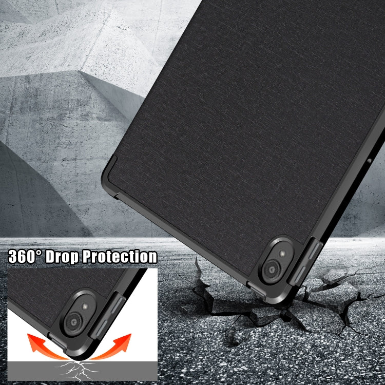 For Lenovo Tab P11 TB-J606F Cloth Texture Multi-folding Horizontal Flip PU Leather Shockproof Case with Holder & Sleep / Wake-up Function