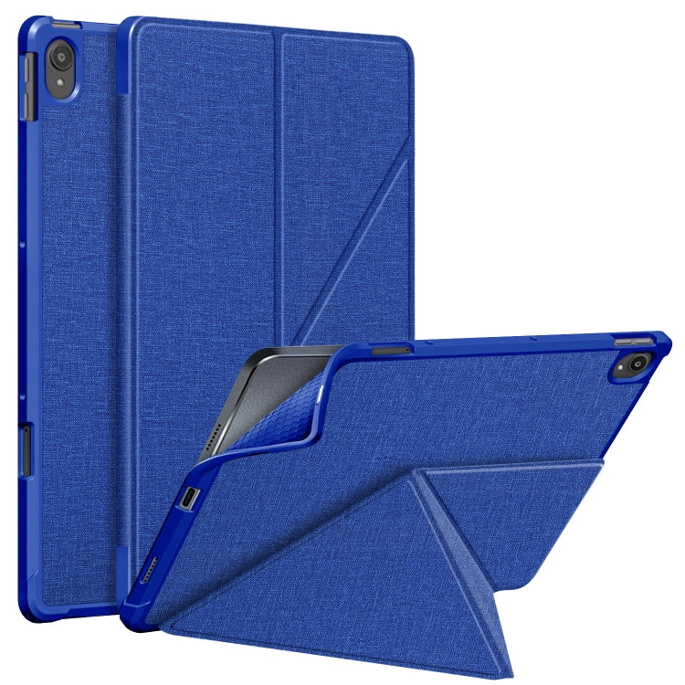 For Lenovo Tab P11 TB-J606F Cloth Texture Multi-folding Horizontal Flip PU Leather Shockproof Case with Holder & Sleep / Wake-up Function