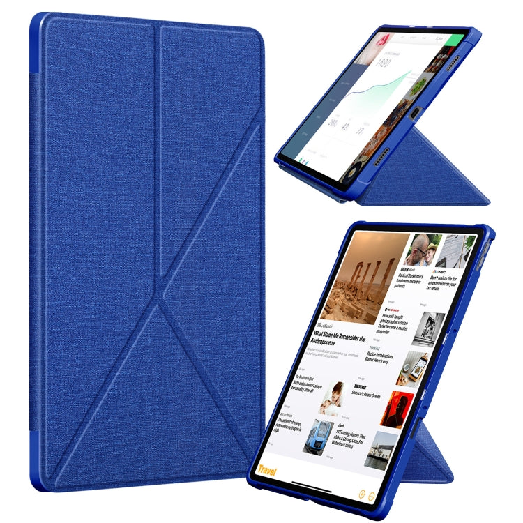 For Lenovo Tab P11 TB-J606F Cloth Texture Multi-folding Horizontal Flip PU Leather Shockproof Case with Holder & Sleep / Wake-up Function