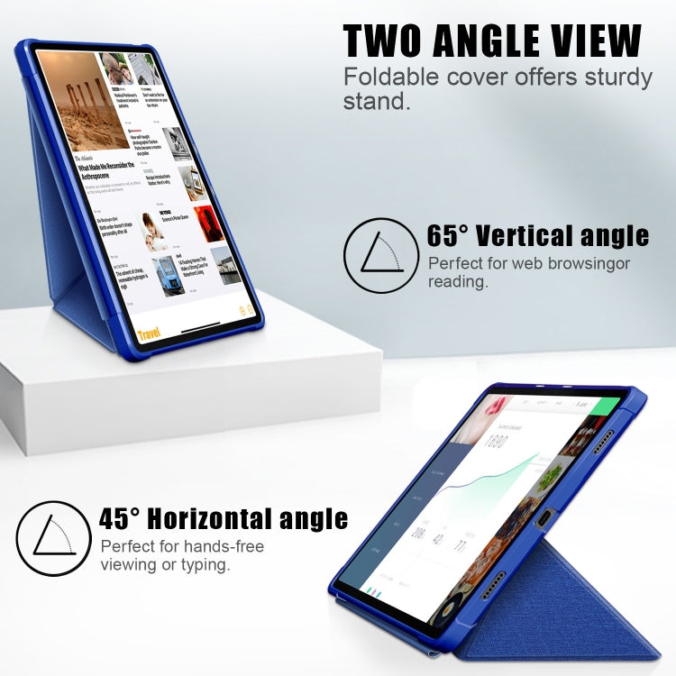 For Lenovo Tab P11 TB-J606F Cloth Texture Multi-folding Horizontal Flip PU Leather Shockproof Case with Holder & Sleep / Wake-up Function