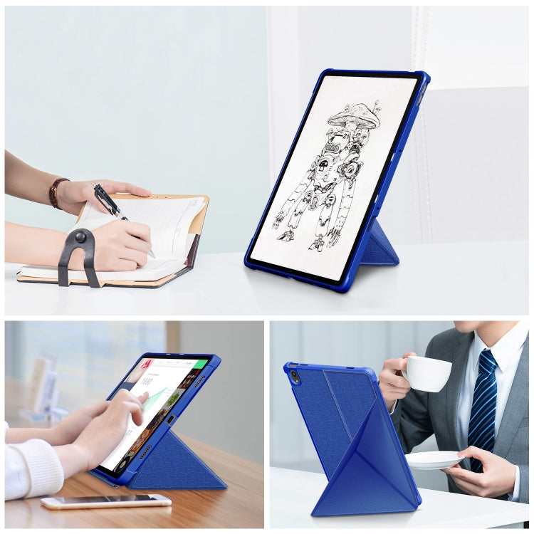 For Lenovo Tab P11 TB-J606F Cloth Texture Multi-folding Horizontal Flip PU Leather Shockproof Case with Holder & Sleep / Wake-up Function