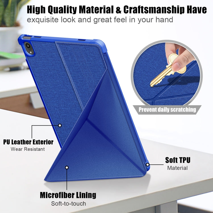 For Lenovo Tab P11 TB-J606F Cloth Texture Multi-folding Horizontal Flip PU Leather Shockproof Case with Holder & Sleep / Wake-up Function