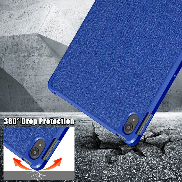 For Lenovo Tab P11 TB-J606F Cloth Texture Multi-folding Horizontal Flip PU Leather Shockproof Case with Holder & Sleep / Wake-up Function