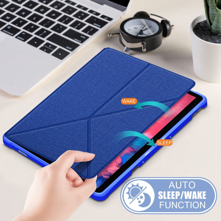 For Lenovo Tab P11 TB-J606F Cloth Texture Multi-folding Horizontal Flip PU Leather Shockproof Case with Holder & Sleep / Wake-up Function