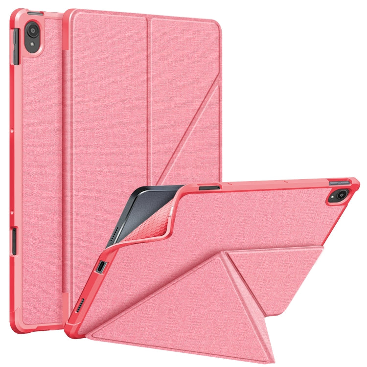 For Lenovo Tab P11 TB-J606F Cloth Texture Multi-folding Horizontal Flip PU Leather Shockproof Case with Holder & Sleep / Wake-up Function