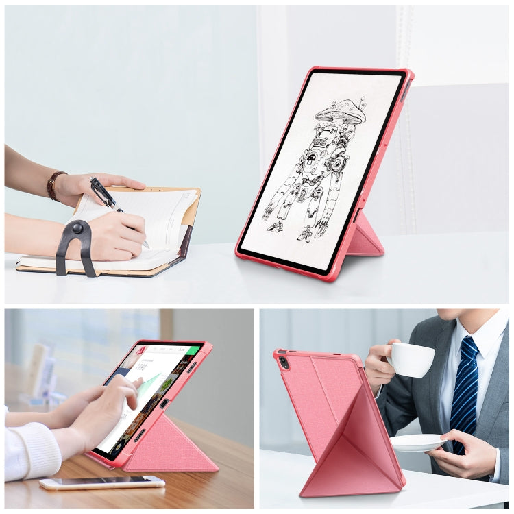 For Lenovo Tab P11 TB-J606F Cloth Texture Multi-folding Horizontal Flip PU Leather Shockproof Case with Holder & Sleep / Wake-up Function
