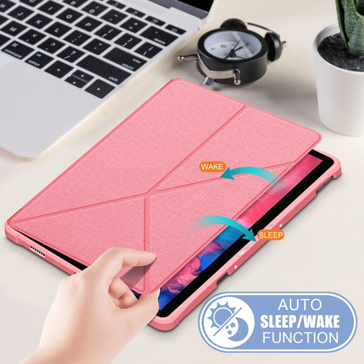 For Lenovo Tab P11 TB-J606F Cloth Texture Multi-folding Horizontal Flip PU Leather Shockproof Case with Holder & Sleep / Wake-up Function