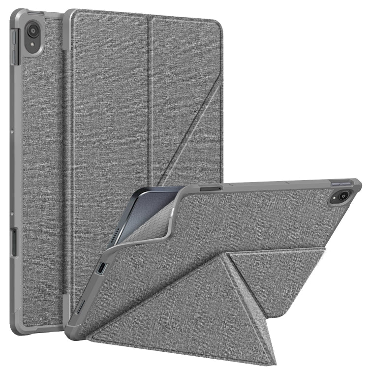 For Lenovo Tab P11 TB-J606F Cloth Texture Multi-folding Horizontal Flip PU Leather Shockproof Case with Holder & Sleep / Wake-up Function