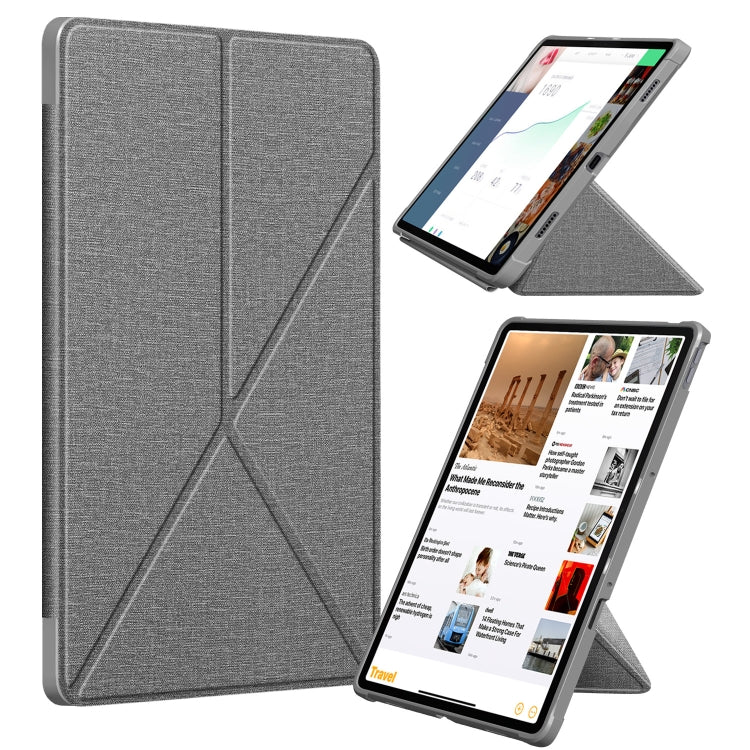 For Lenovo Tab P11 TB-J606F Cloth Texture Multi-folding Horizontal Flip PU Leather Shockproof Case with Holder & Sleep / Wake-up Function