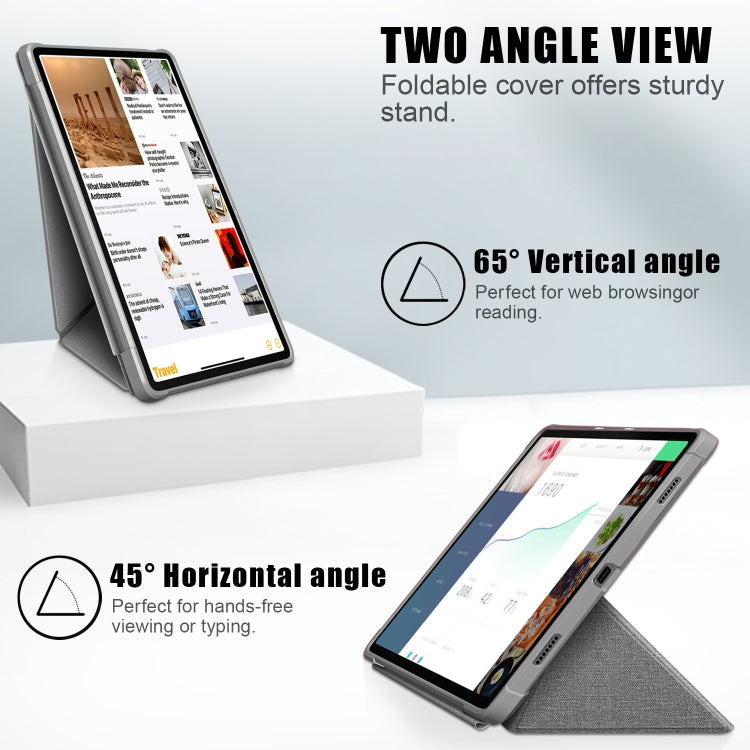 For Lenovo Tab P11 TB-J606F Cloth Texture Multi-folding Horizontal Flip PU Leather Shockproof Case with Holder & Sleep / Wake-up Function