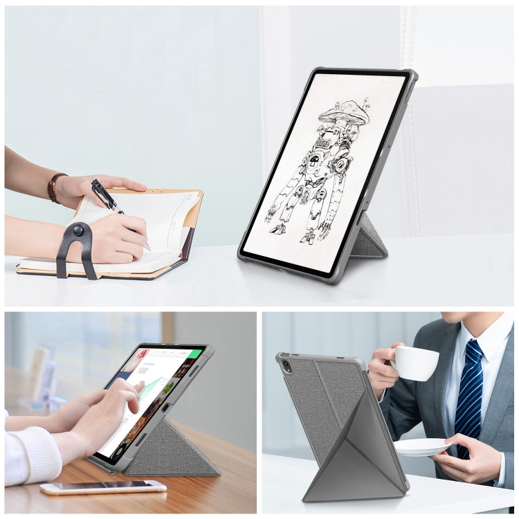For Lenovo Tab P11 TB-J606F Cloth Texture Multi-folding Horizontal Flip PU Leather Shockproof Case with Holder & Sleep / Wake-up Function