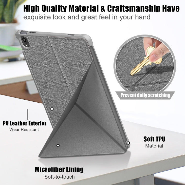 For Lenovo Tab P11 TB-J606F Cloth Texture Multi-folding Horizontal Flip PU Leather Shockproof Case with Holder & Sleep / Wake-up Function