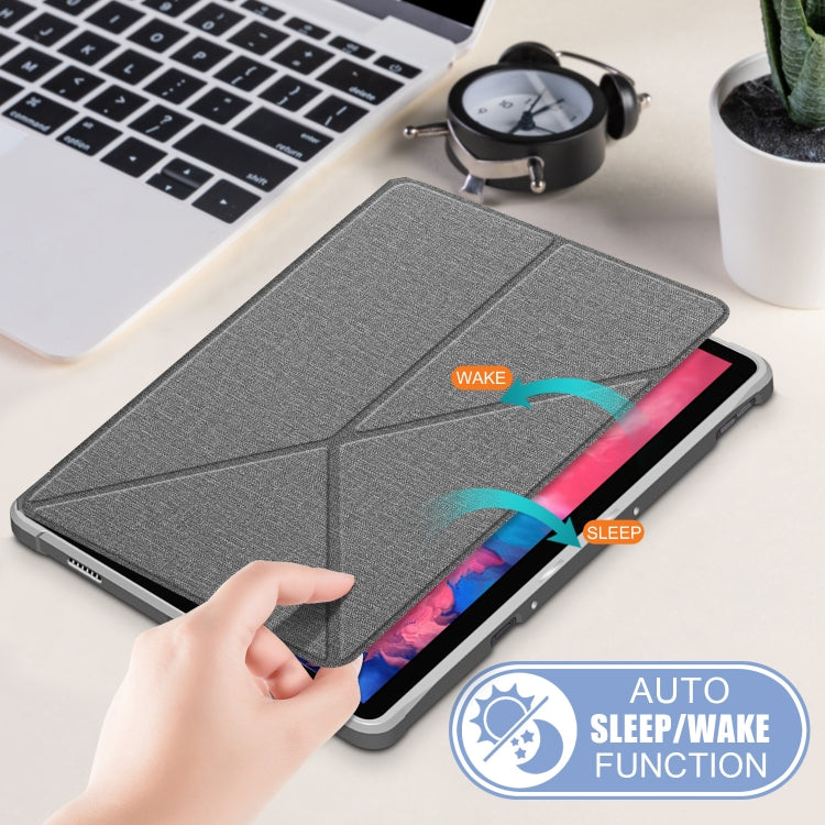 For Lenovo Tab P11 TB-J606F Cloth Texture Multi-folding Horizontal Flip PU Leather Shockproof Case with Holder & Sleep / Wake-up Function