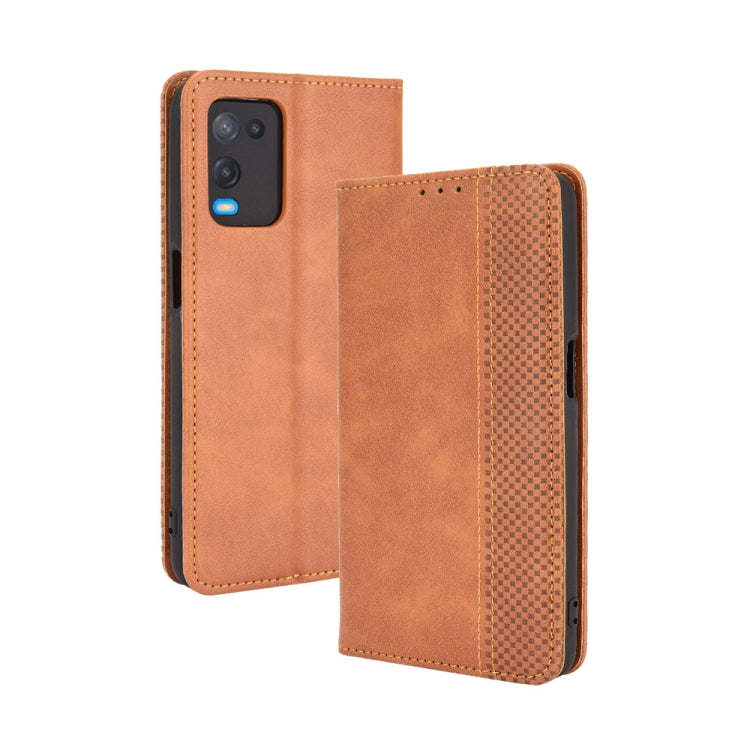 For OPPO A54 4G Magnetic Buckle Retro Crazy Horse Texture Horizontal Flip Leather Case with Holder & Card Slots & Photo Frame