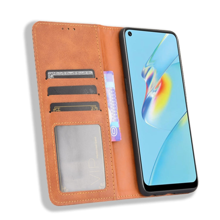 For OPPO A54 4G Magnetic Buckle Retro Crazy Horse Texture Horizontal Flip Leather Case with Holder & Card Slots & Photo Frame