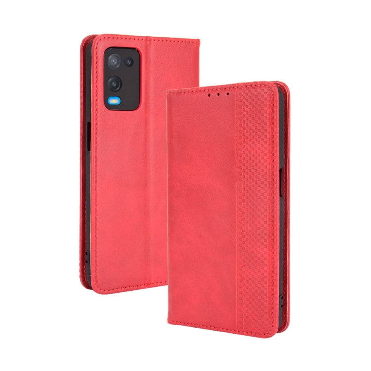For OPPO A54 4G Magnetic Buckle Retro Crazy Horse Texture Horizontal Flip Leather Case with Holder & Card Slots & Photo Frame