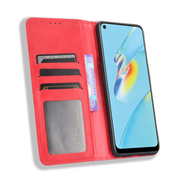 For OPPO A54 4G Magnetic Buckle Retro Crazy Horse Texture Horizontal Flip Leather Case with Holder & Card Slots & Photo Frame
