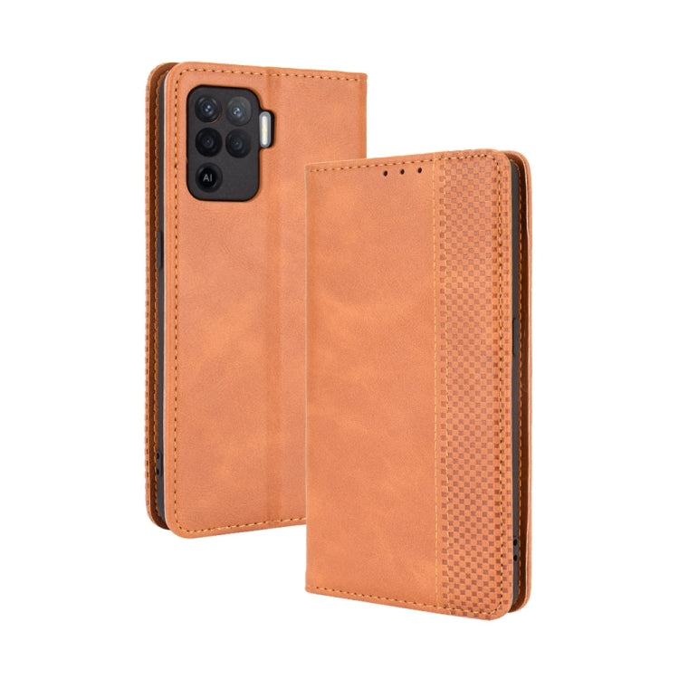 For OPPO A94 4G / F19 Pro 4G / Reno5 F Magnetic Buckle Retro Crazy Horse Texture Horizontal Flip Leather Case with Holder & Card Slots & Photo Frame