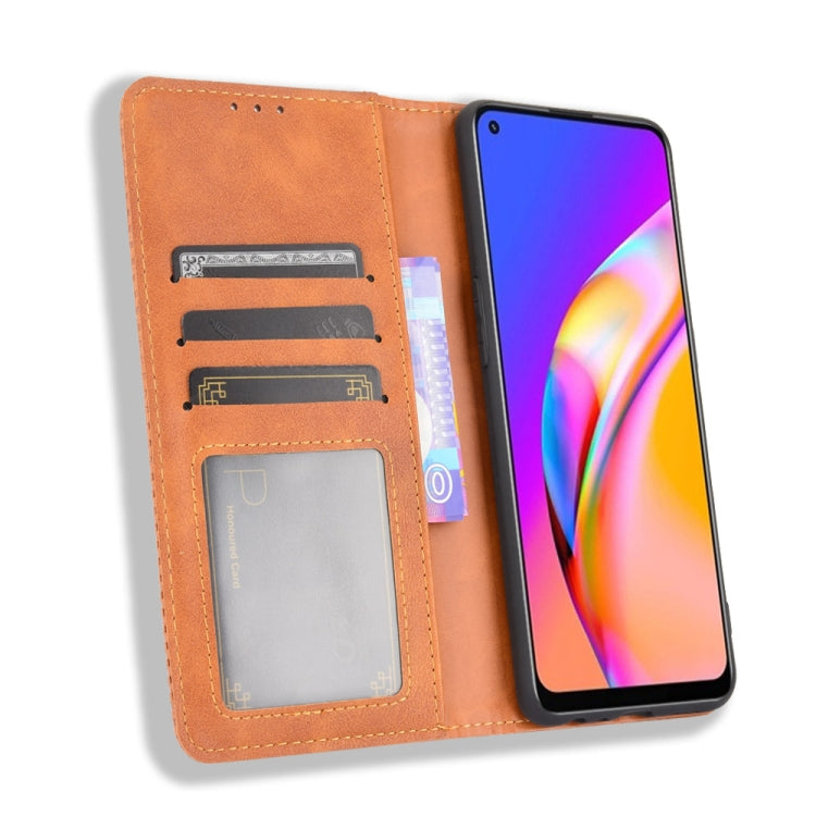 For OPPO A94 4G / F19 Pro 4G / Reno5 F Magnetic Buckle Retro Crazy Horse Texture Horizontal Flip Leather Case with Holder & Card Slots & Photo Frame