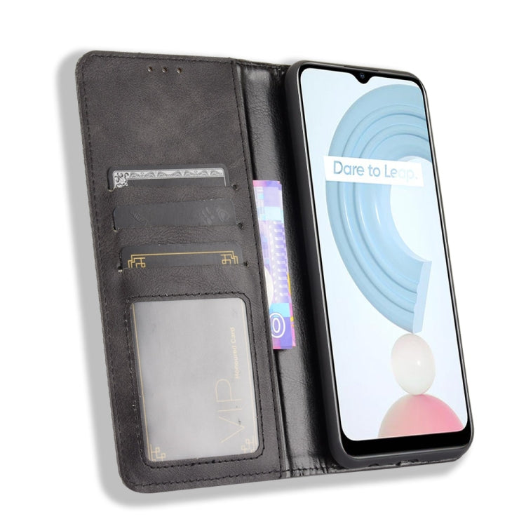 For OPPO Realme C21 Magnetic Buckle Retro Crazy Horse Texture Horizontal Flip Leather Case with Holder & Card Slots & Photo Frame