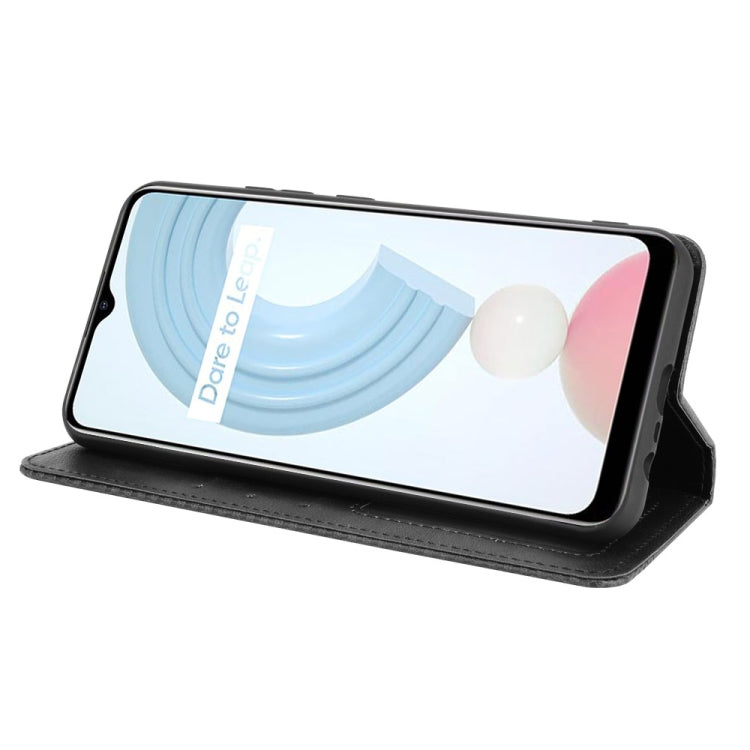 For OPPO Realme C21 Magnetic Buckle Retro Crazy Horse Texture Horizontal Flip Leather Case with Holder & Card Slots & Photo Frame