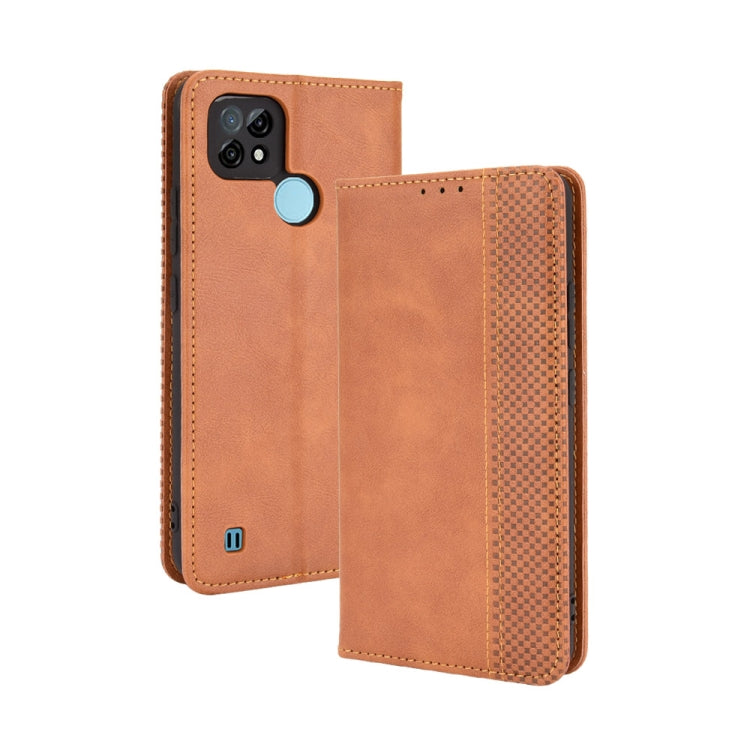 For OPPO Realme C21 Magnetic Buckle Retro Crazy Horse Texture Horizontal Flip Leather Case with Holder & Card Slots & Photo Frame